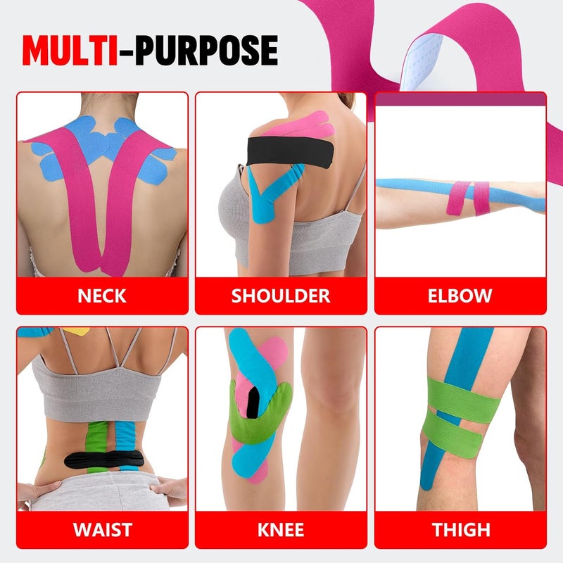 NUITPY 40PCS Precut Kinesiology Tape Strips, 8 Colors 2 inch x 10 inch Cotton Athletic Tape, Kinetic Tape, Elastic Muscle Tape, Sports Tape, Knee Tape for Exercise and Daily Use - Image 4